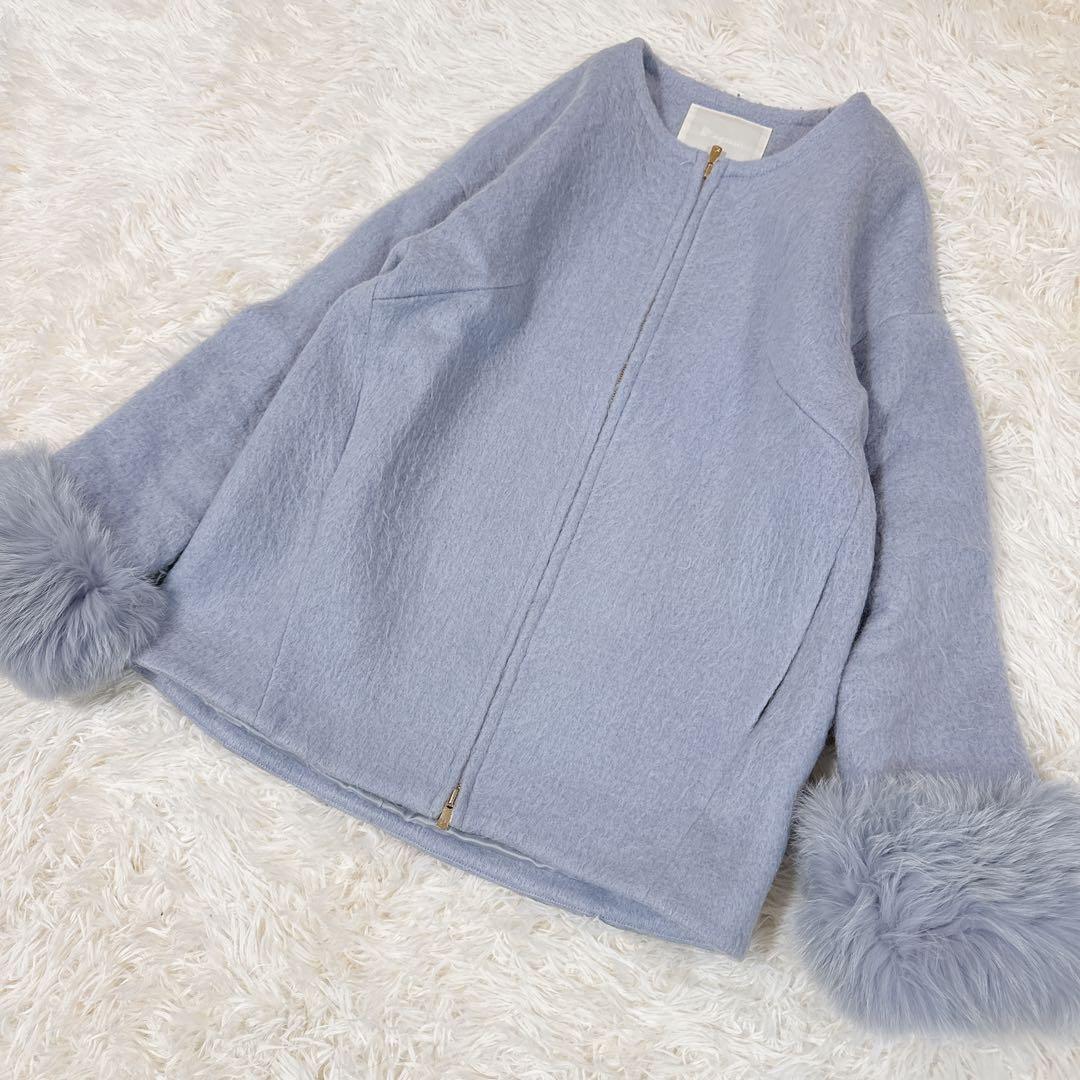 美品　ダイアグラム ノーカラーシャギージャケット フォックスファー2way