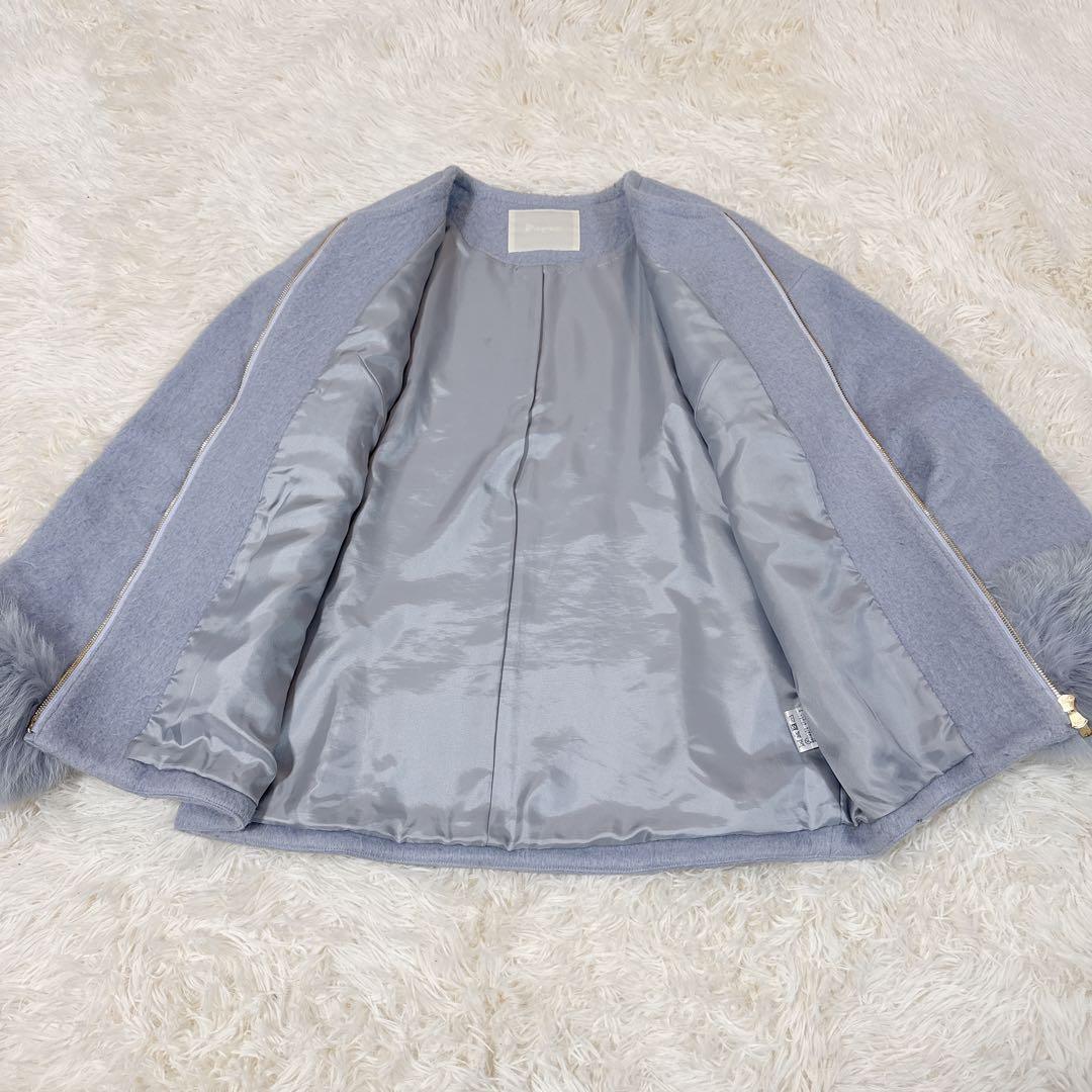 美品　ダイアグラム ノーカラーシャギージャケット フォックスファー2way