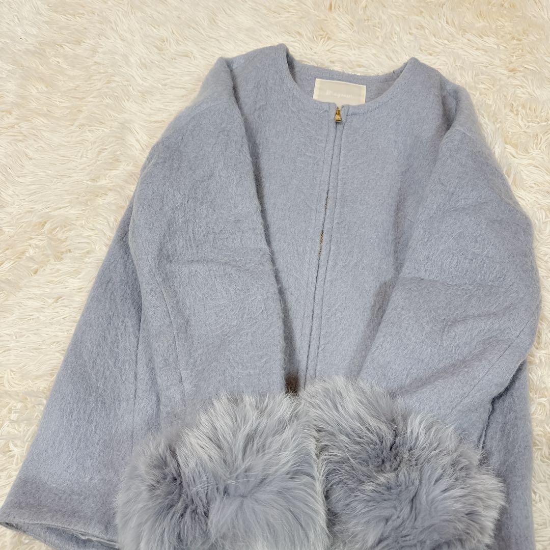 美品　ダイアグラム ノーカラーシャギージャケット フォックスファー2way