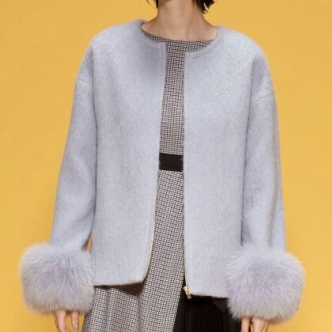 美品　ダイアグラム ノーカラーシャギージャケット フォックスファー2way