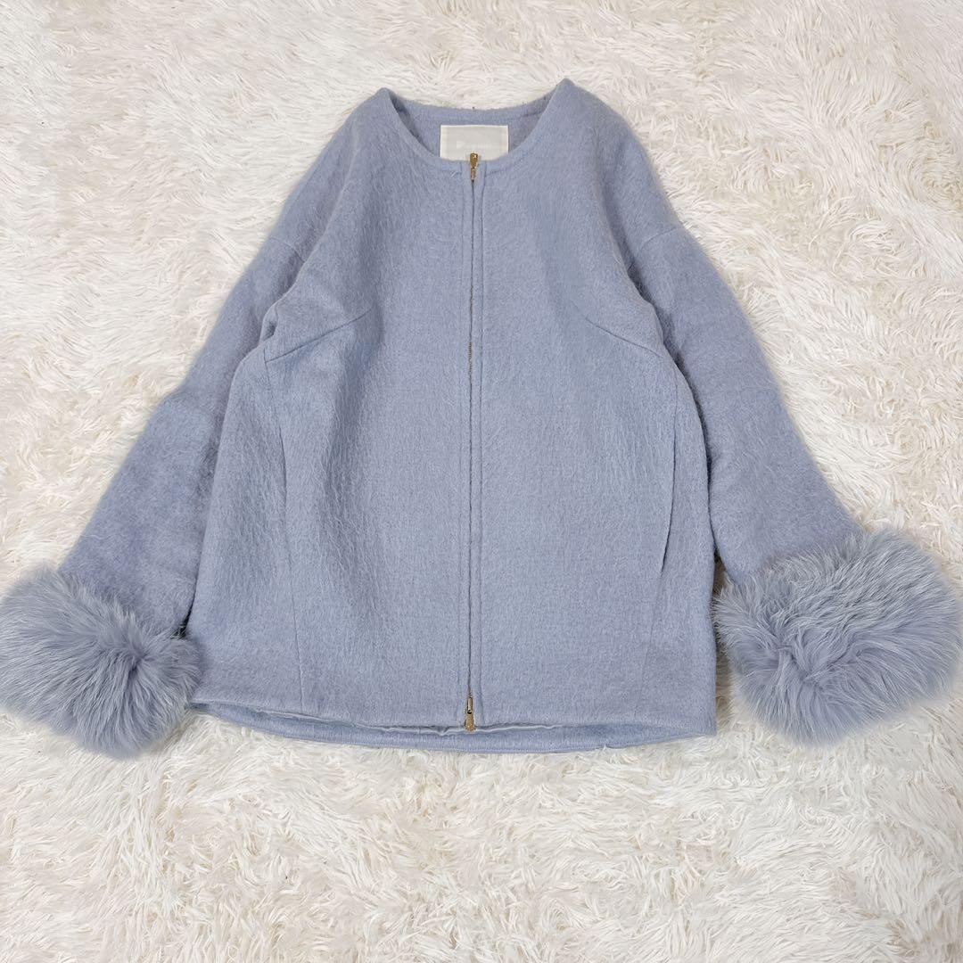 美品　ダイアグラム ノーカラーシャギージャケット フォックスファー2way