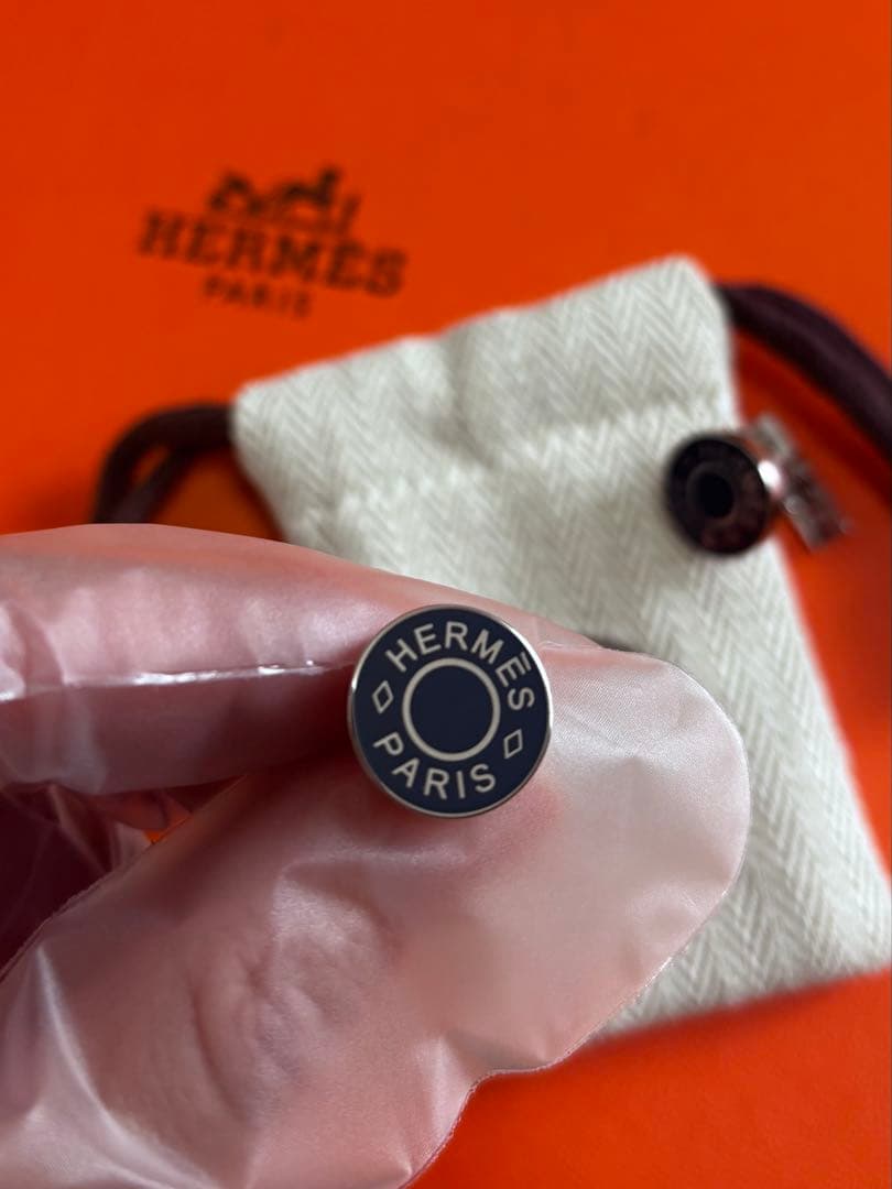 【正規品・付属品完備】HERMES カフリンクス リコル2 シルバー×ネイビー