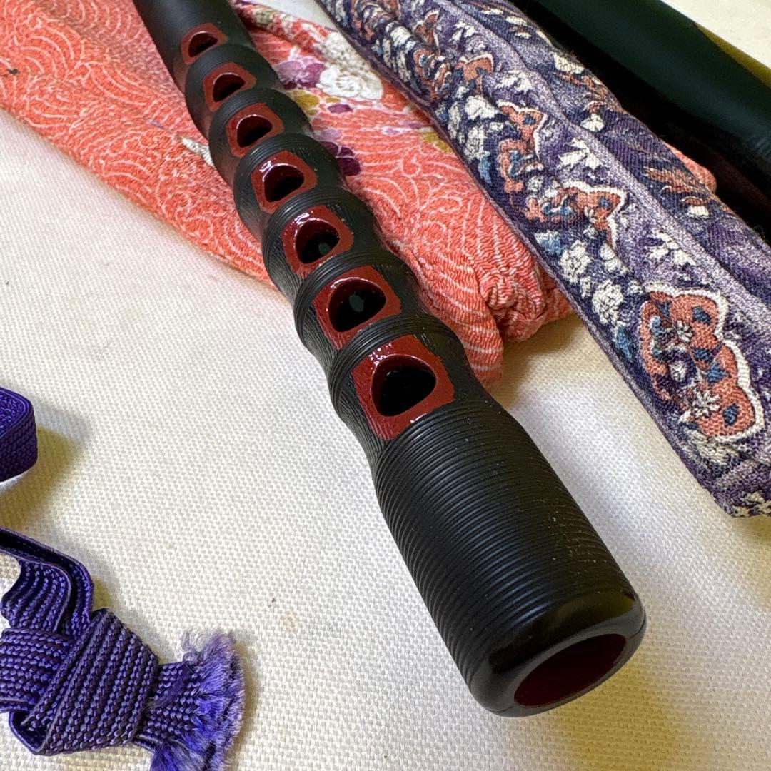 FE 能管 篠笛 黒と赤 鹿の彫刻付 横笛