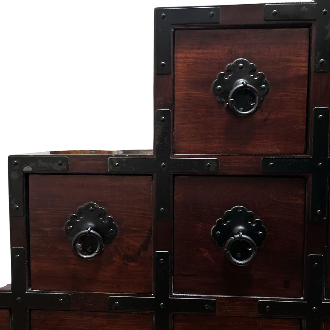 階段箪笥 古民家家具 アンティーク 小引出し 飾り棚 和箪笥 レトロモダン