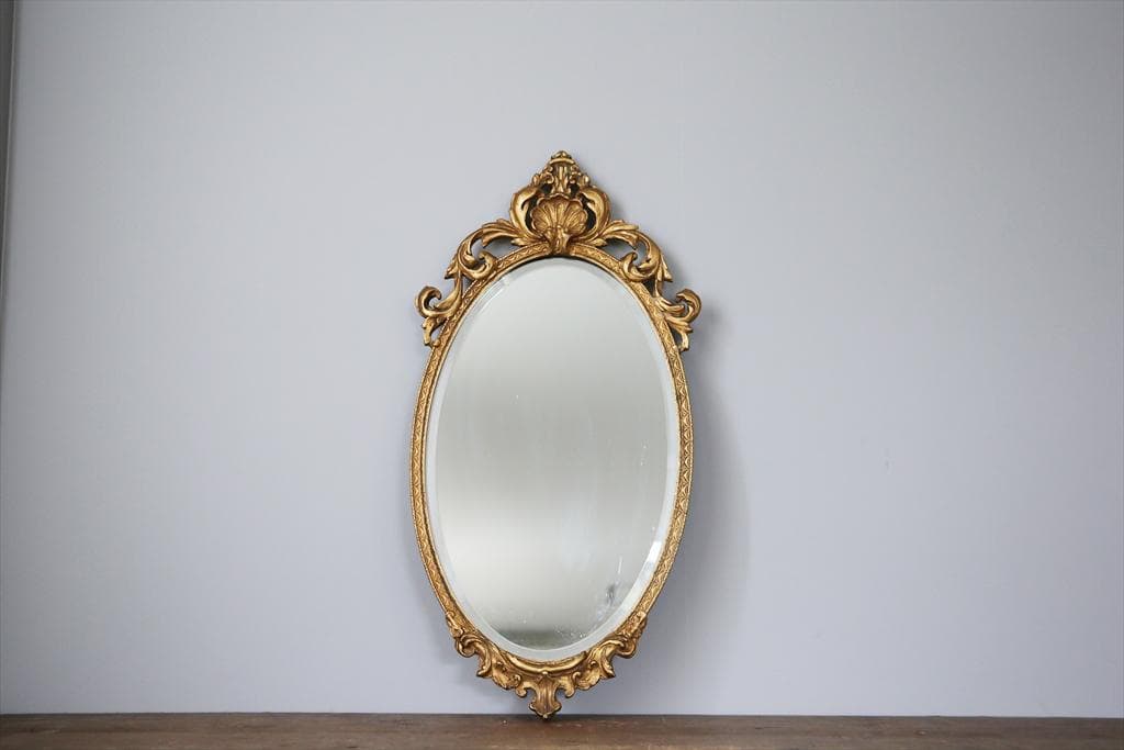 英国アンティークゴールドフレームミラー/壁掛け鏡ウォールミラー(79-298-7