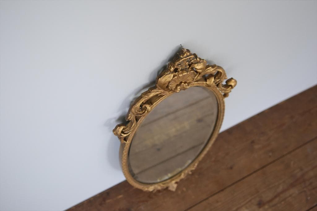 英国アンティークゴールドフレームミラー/壁掛け鏡ウォールミラー(79-298-7