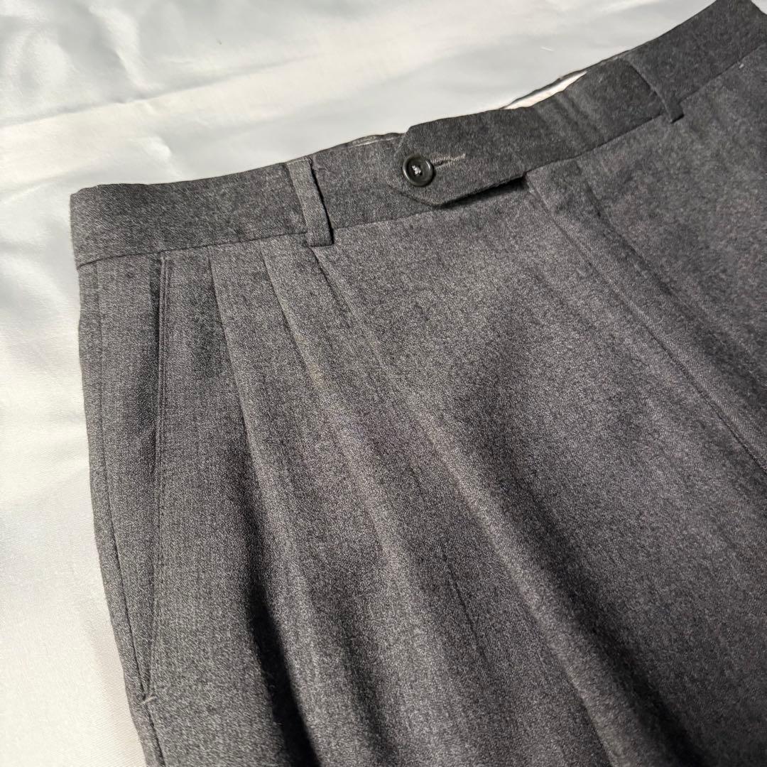 80s vintage USA製 スリータック グレー ウール ワイドスラックス