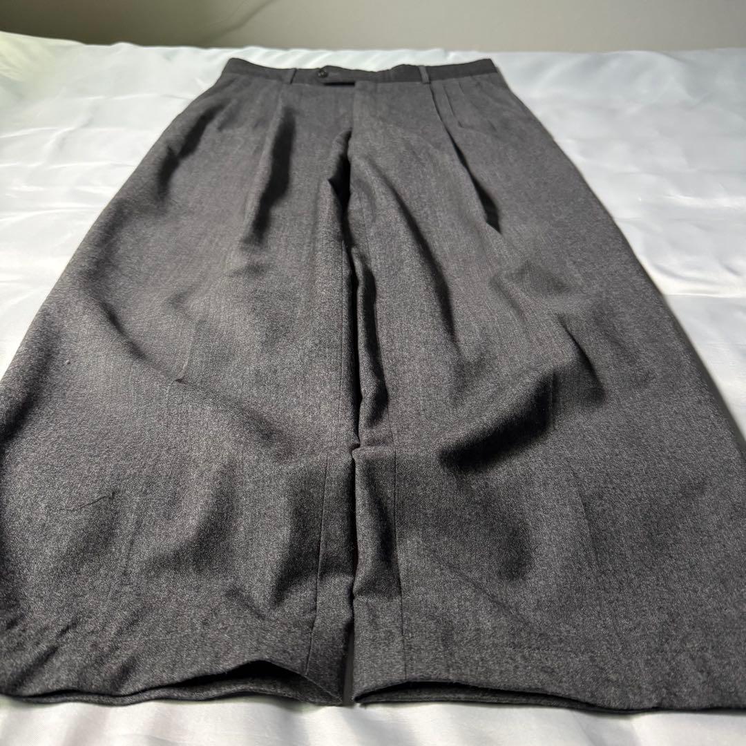 80s vintage USA製 スリータック グレー ウール ワイドスラックス