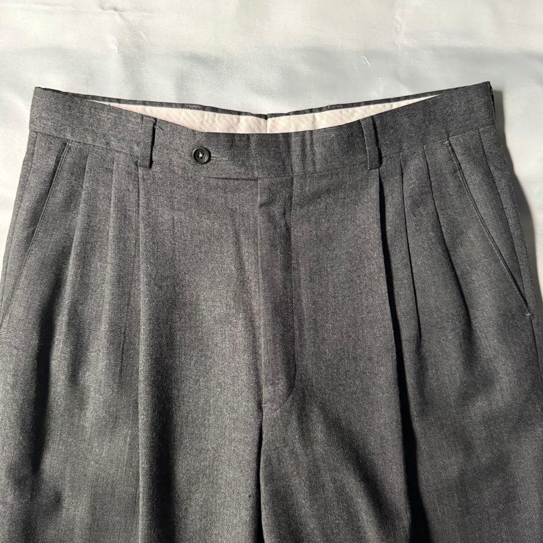 80s vintage USA製 スリータック グレー ウール ワイドスラックス