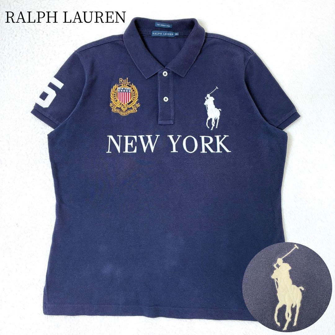 ラルフローレン　ポロシャツ　半袖　ネイビー　ビックポニー　星条旗　ニューヨーク