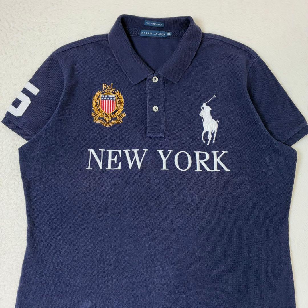 ラルフローレン　ポロシャツ　半袖　ネイビー　ビックポニー　星条旗　ニューヨーク
