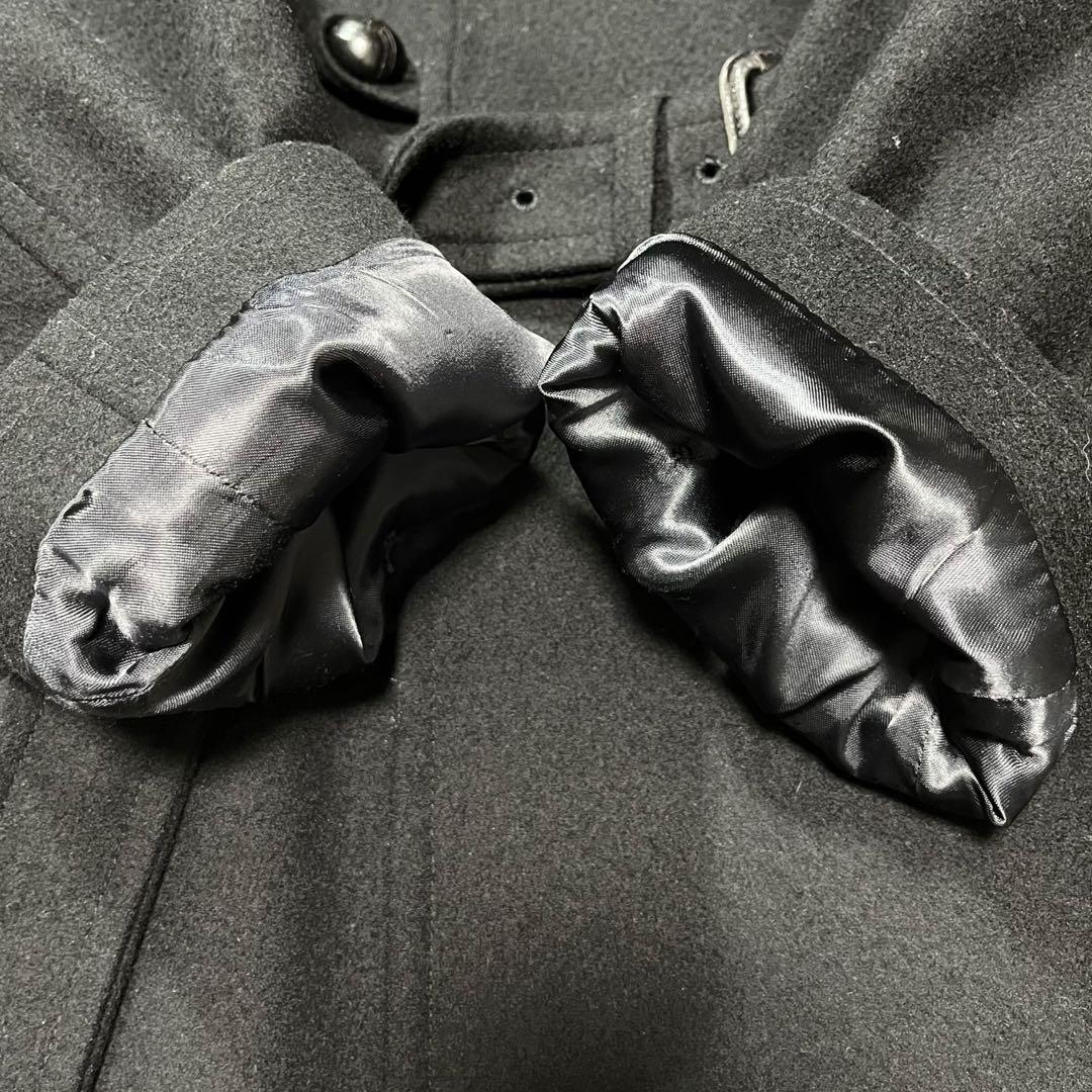 インバーティア ハーフコート アルパカ 切り替え ダブル クルミボタン ブラック