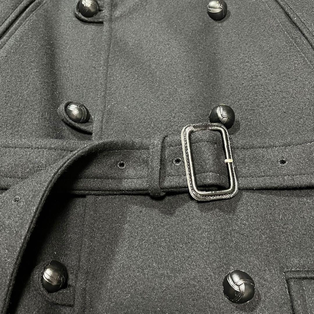 インバーティア ハーフコート アルパカ 切り替え ダブル クルミボタン ブラック