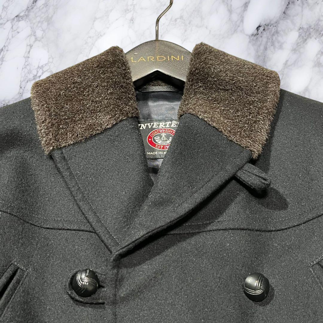 インバーティア ハーフコート アルパカ 切り替え ダブル クルミボタン ブラック