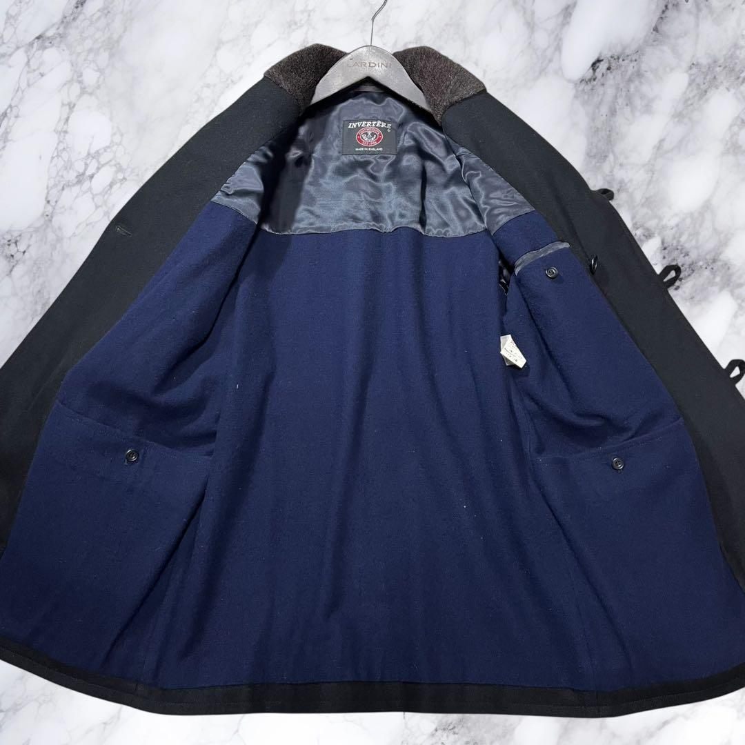 インバーティア ハーフコート アルパカ 切り替え ダブル クルミボタン ブラック