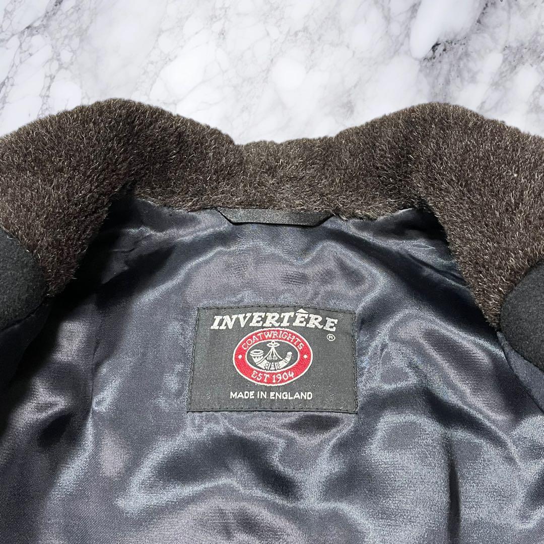 インバーティア ハーフコート アルパカ 切り替え ダブル クルミボタン ブラック