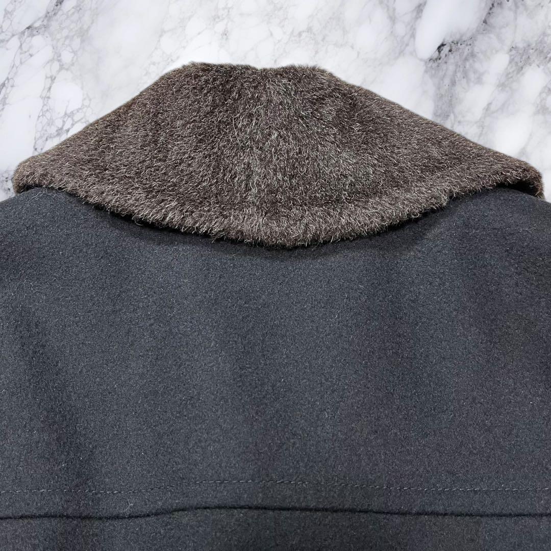 インバーティア ハーフコート アルパカ 切り替え ダブル クルミボタン ブラック