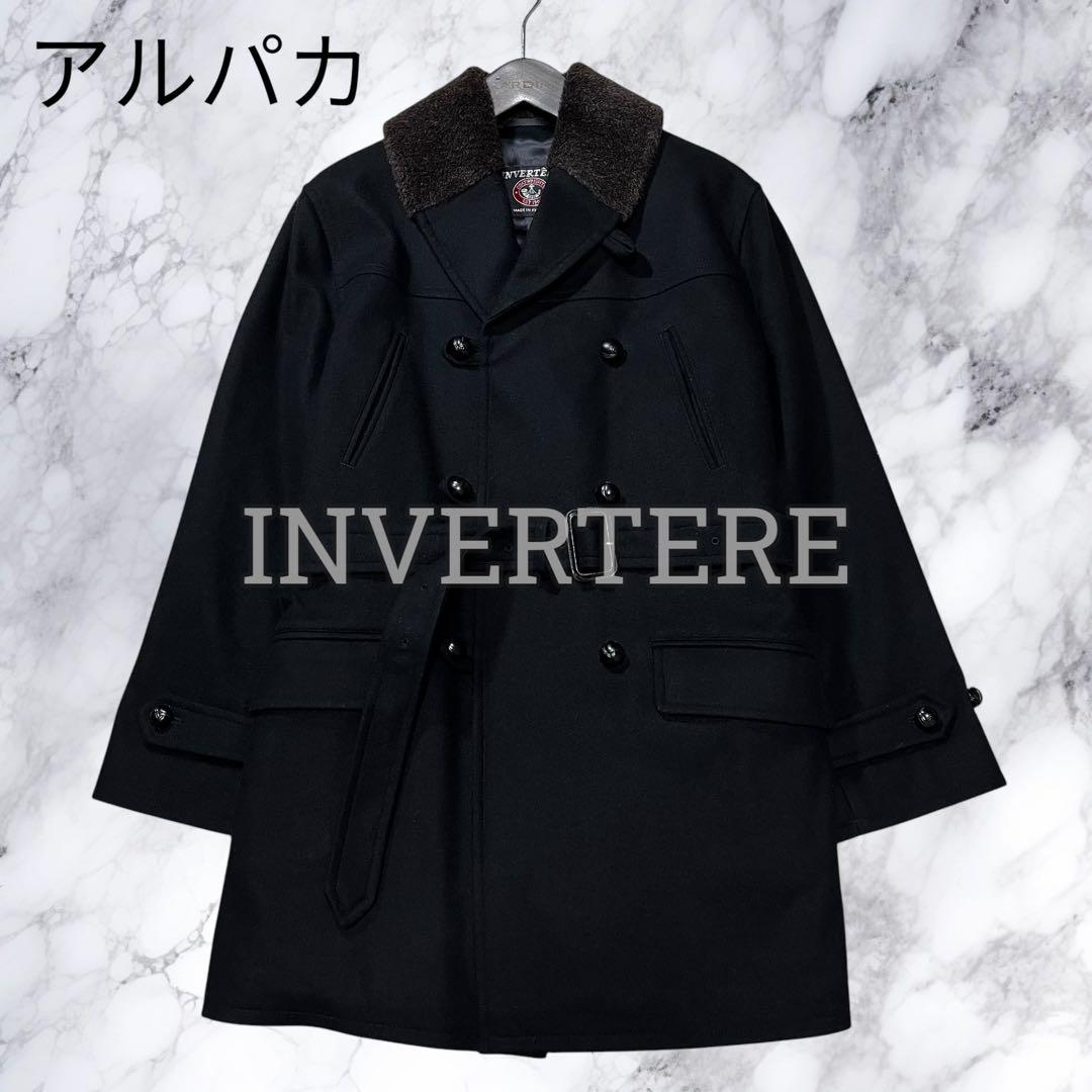 インバーティア ハーフコート アルパカ 切り替え ダブル クルミボタン ブラック