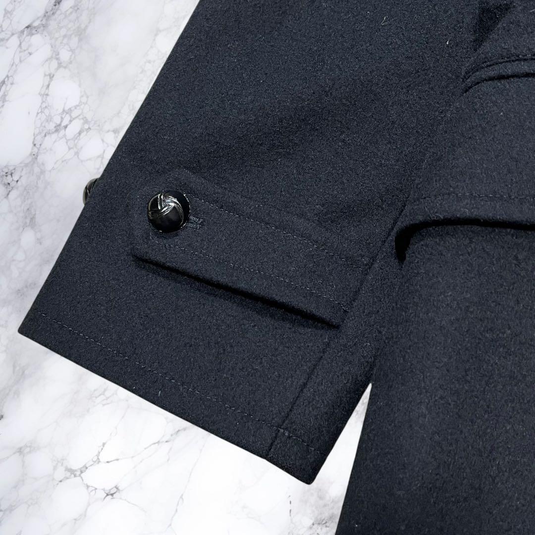 インバーティア ハーフコート アルパカ 切り替え ダブル クルミボタン ブラック