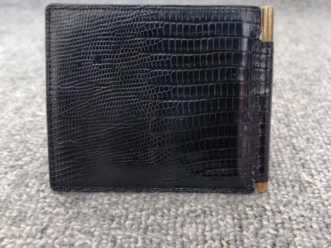 TOM FORD マネークリップ 財布 二つ折り 黒 リザード レザー