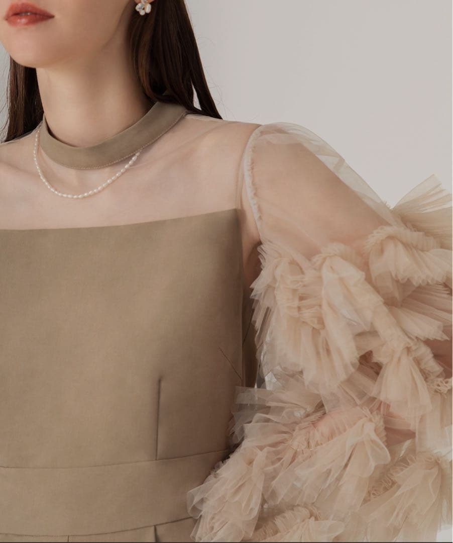 【LEJA】ボリュームチュールスリーブオールインワンパンツドレス Mサイズ