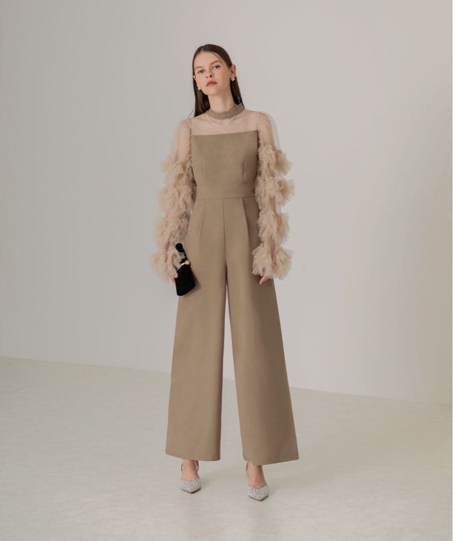 【LEJA】ボリュームチュールスリーブオールインワンパンツドレス Mサイズ