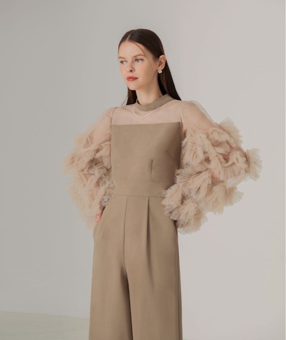 【LEJA】ボリュームチュールスリーブオールインワンパンツドレス Mサイズ