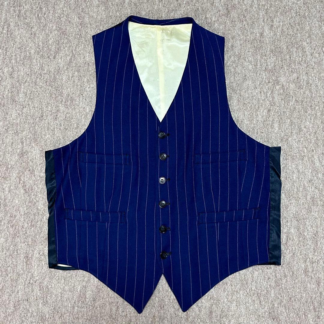 テーラード 3ピーススーツ シングル ネイビー ストライプ 40s 50s