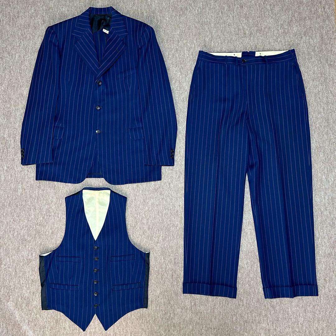テーラード 3ピーススーツ シングル ネイビー ストライプ 40s 50s
