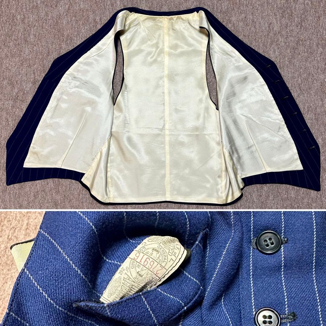 テーラード 3ピーススーツ シングル ネイビー ストライプ 40s 50s