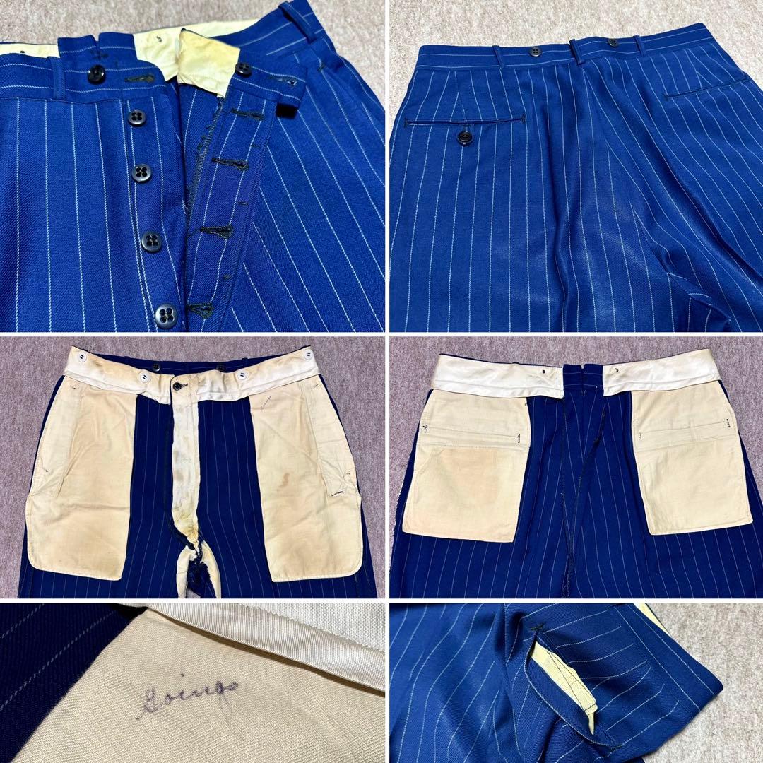 テーラード 3ピーススーツ シングル ネイビー ストライプ 40s 50s