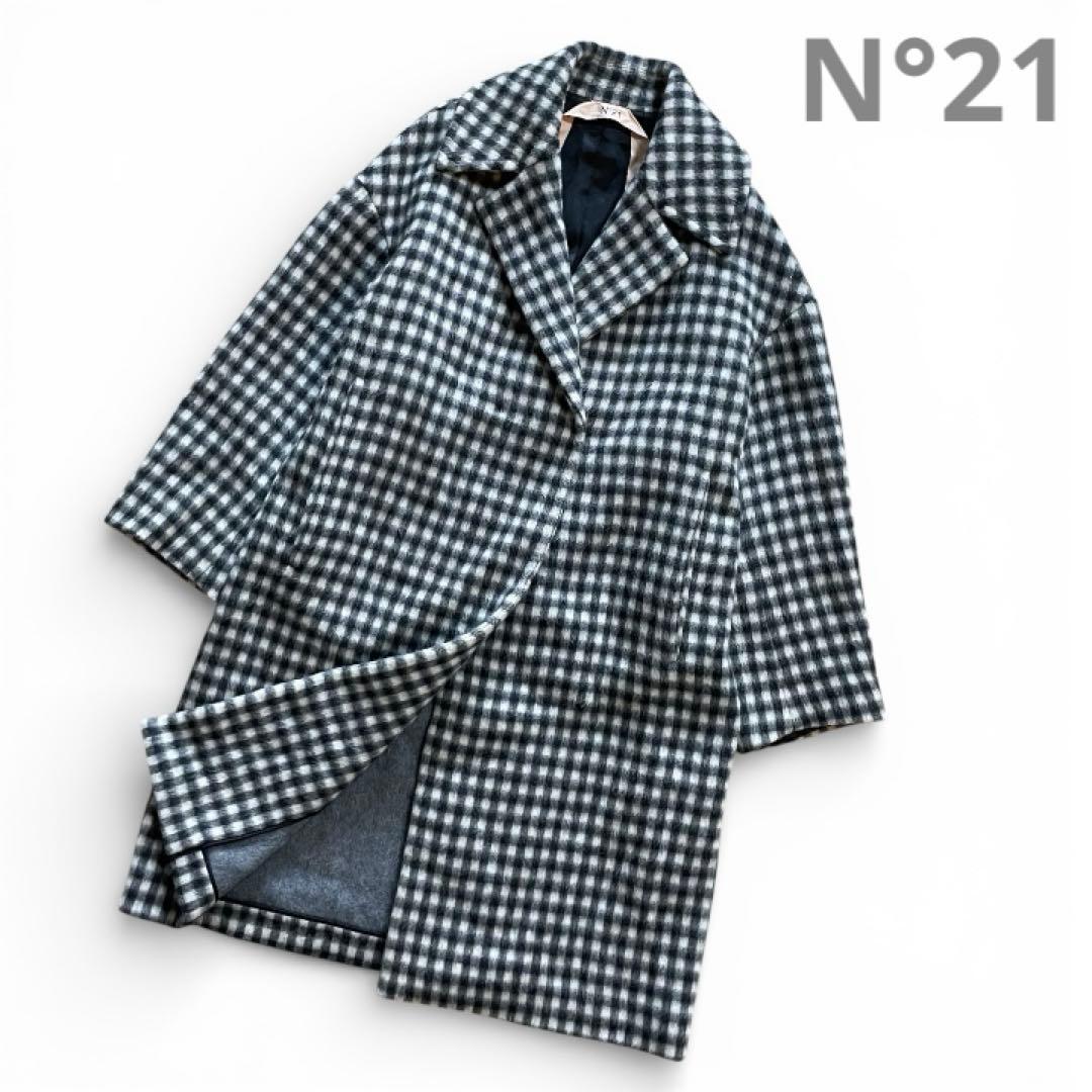【定価¥165,000(税込)】N°21コート ロング ウール チェック 36S