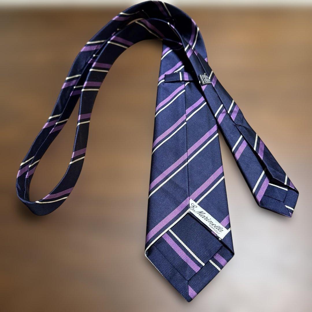 E. Marinella シルク ネクタイ ネイビー ストライプ