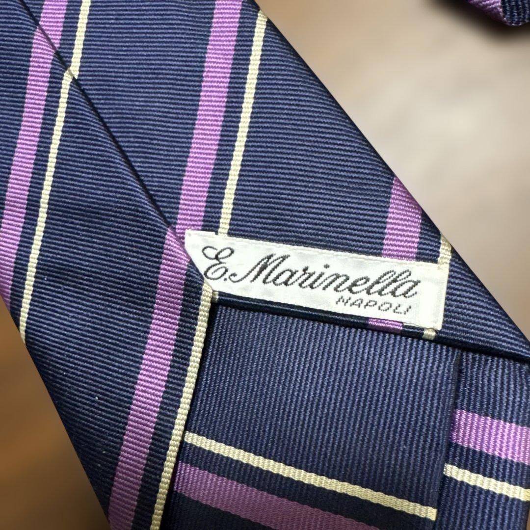 E. Marinella シルク ネクタイ ネイビー ストライプ