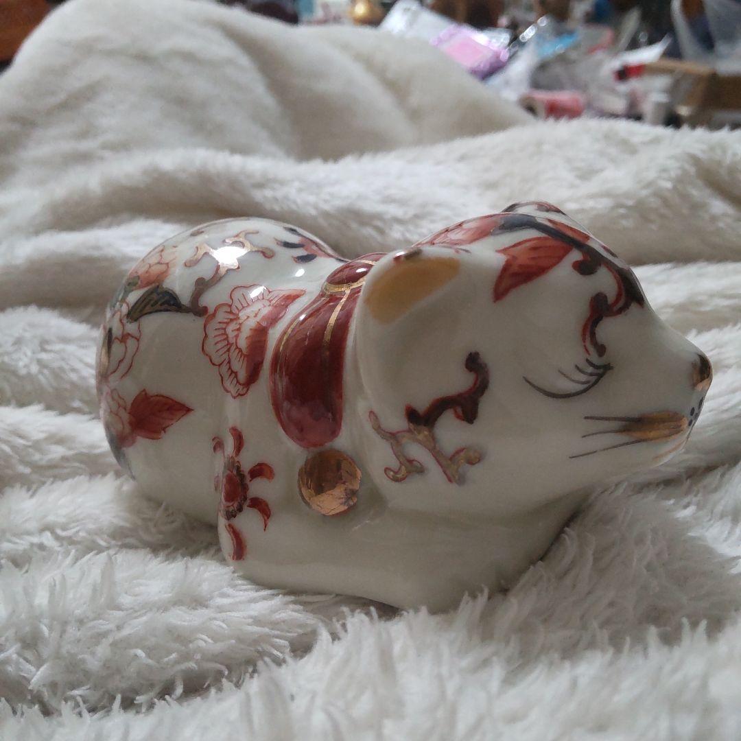 最終値下げ　伊万里焼の眠り猫　陶器　置物　美品　レトロ
