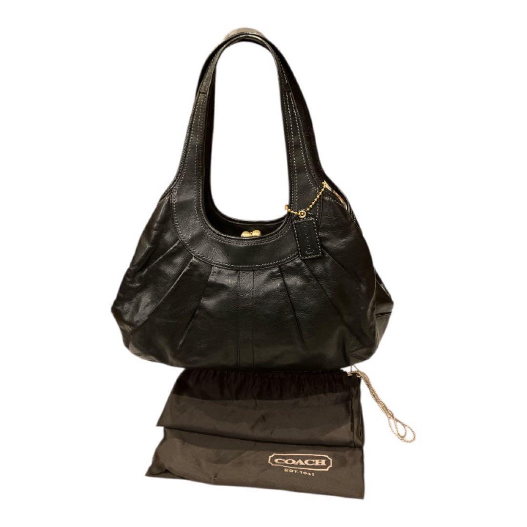 美品　COACH 黒 レザー ワンショルダーバッグ 半月　ストラップ付　保存袋