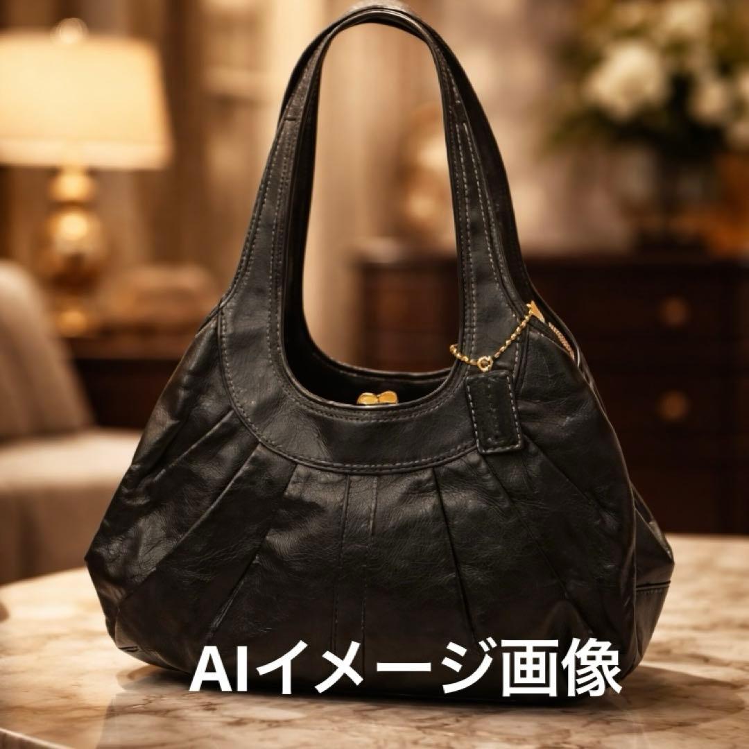 美品　COACH 黒 レザー ワンショルダーバッグ 半月　ストラップ付　保存袋