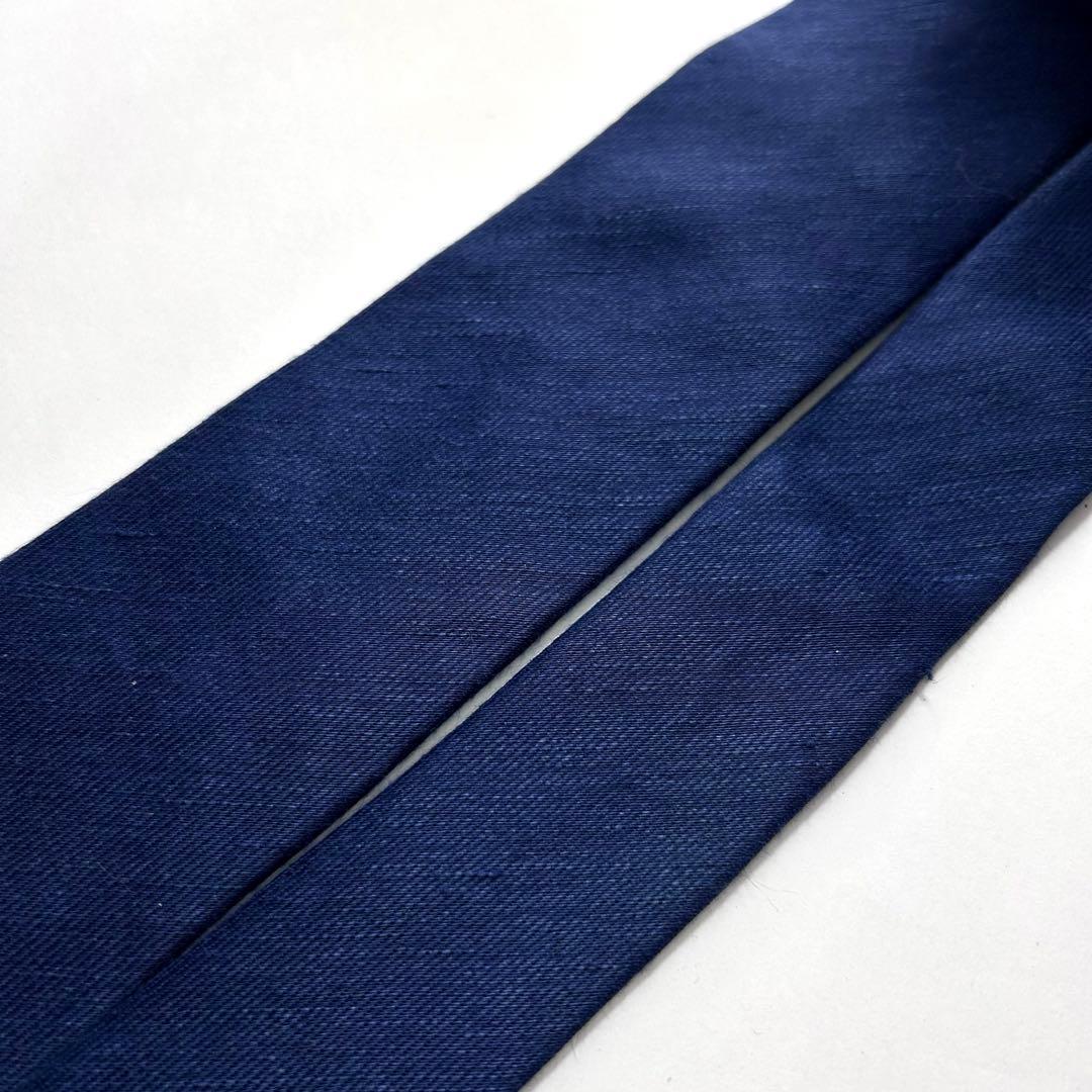 美品 ポールスミス ネクタイ シルク 麻 無地 ソリッドタイ 紺色 日本 風合い