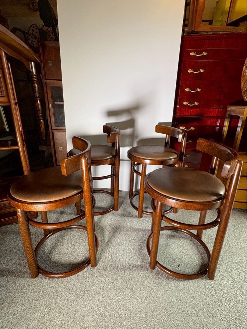 秋田木工 ベントウッド カウンターチェア 4脚セット 曲木 ダイニングチェア