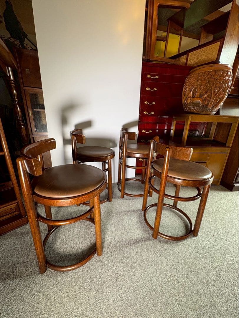 秋田木工 ベントウッド カウンターチェア 4脚セット 曲木 ダイニングチェア