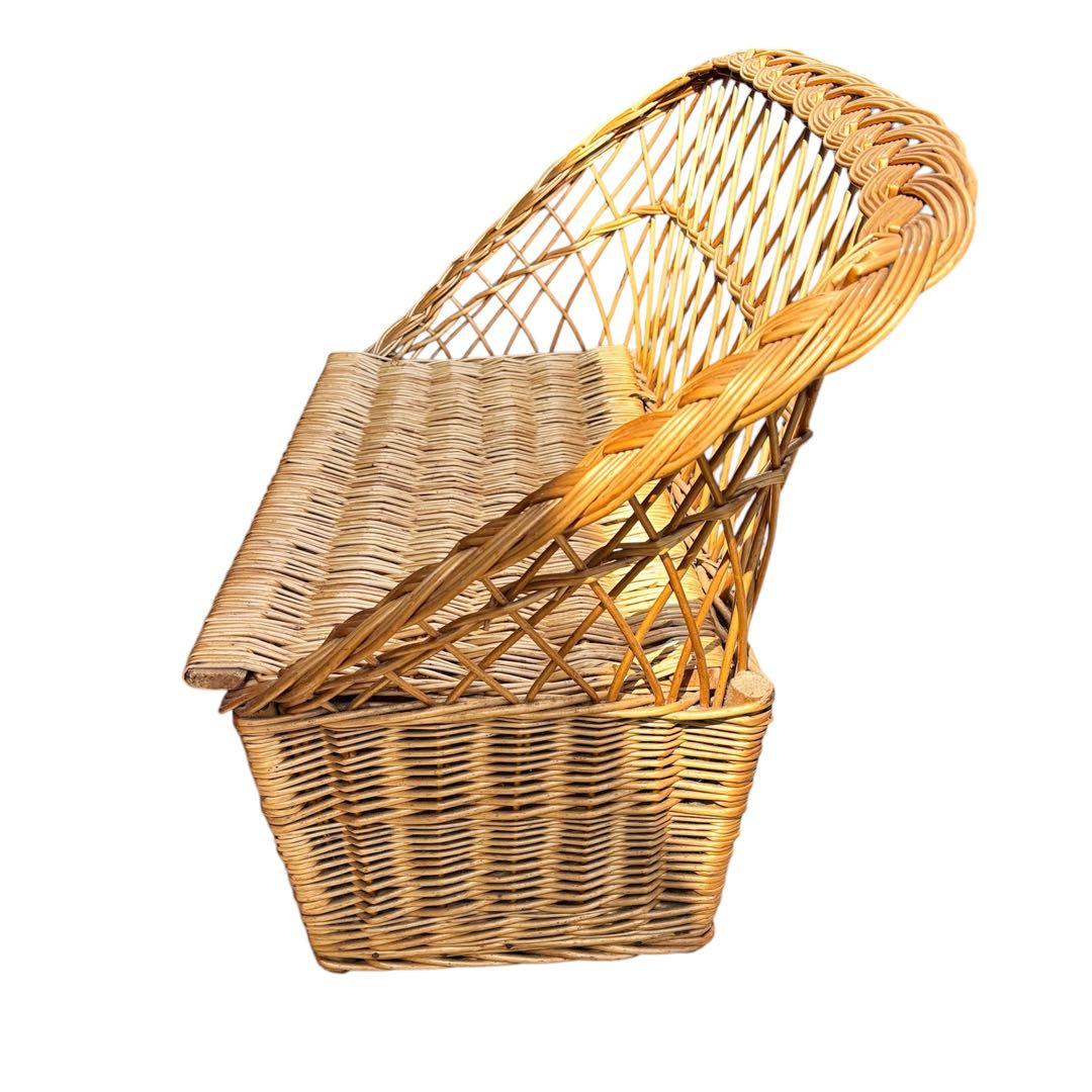 ヴィンテージ ラタンソファ 2人掛け ミニソファ 籐製 アンティーク 収納付き