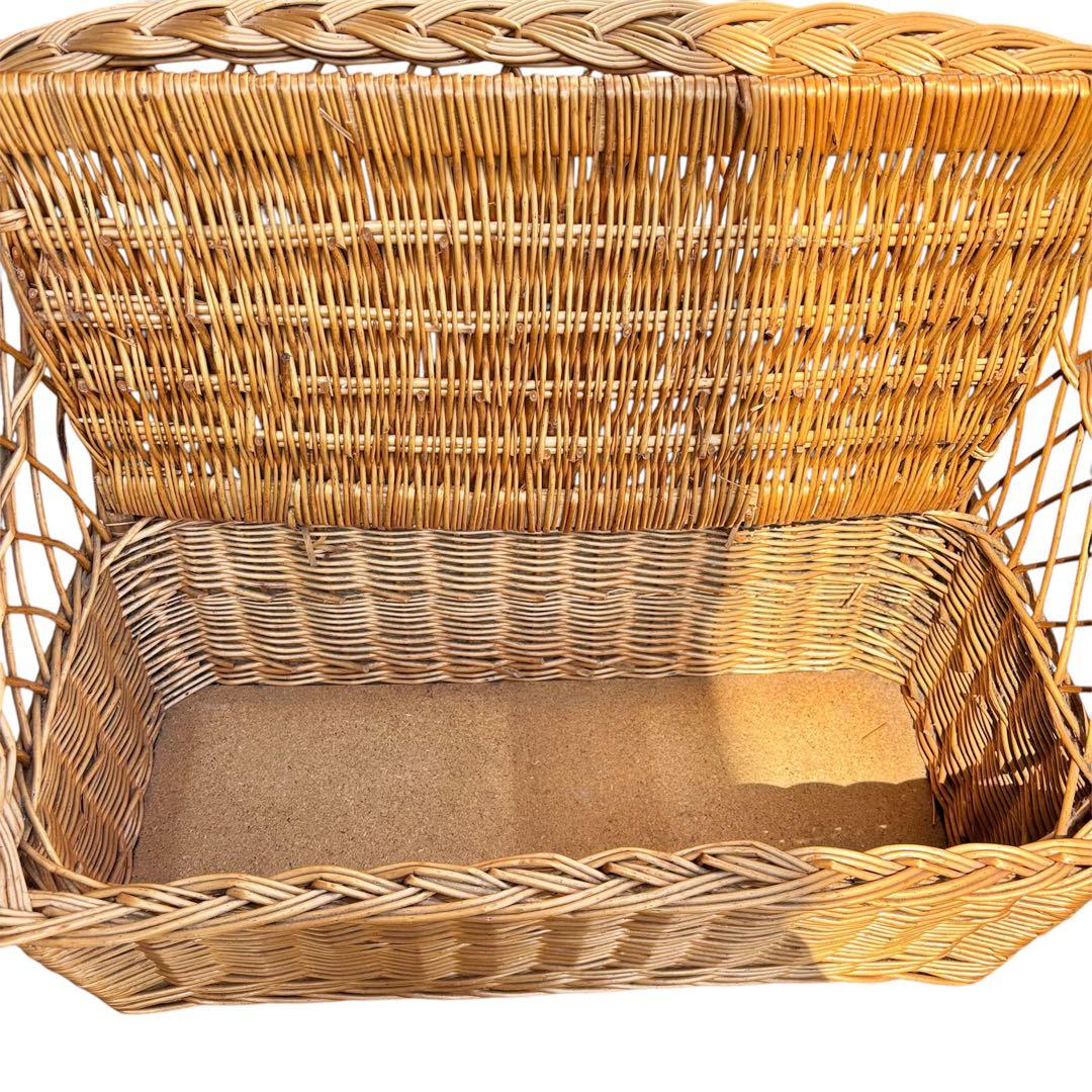 ヴィンテージ ラタンソファ 2人掛け ミニソファ 籐製 アンティーク 収納付き