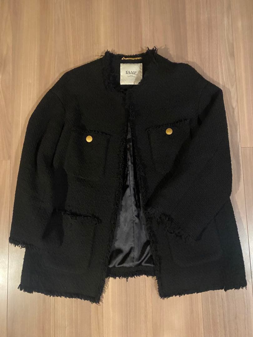 金子綾さん着用⭐︎L'ESSAGE ツイードノーカラージャケット ブラック