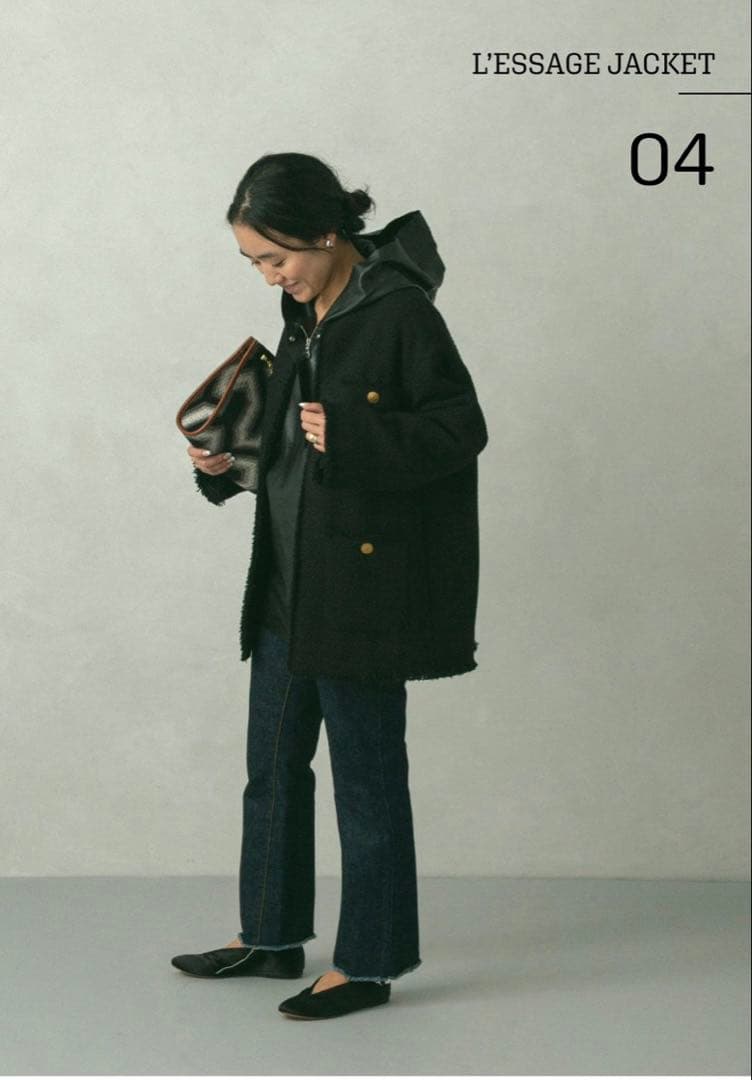 金子綾さん着用⭐︎L'ESSAGE ツイードノーカラージャケット ブラック