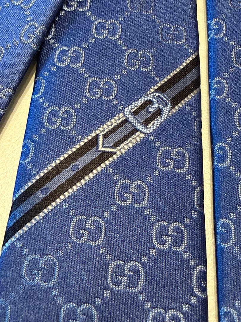 【✨新品・未使用・タグ付き✨】GUCCI シルクネクタイ GGロゴ ネイビー