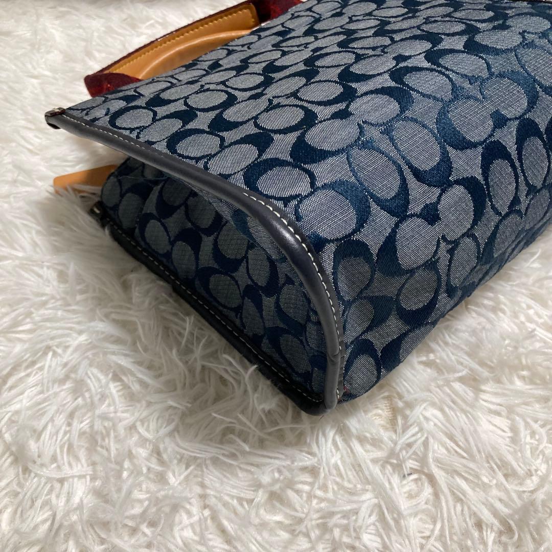 極美品　現行　コーチ　ショルダーバッグ　トート　22　シグネチャー　シャンブレー