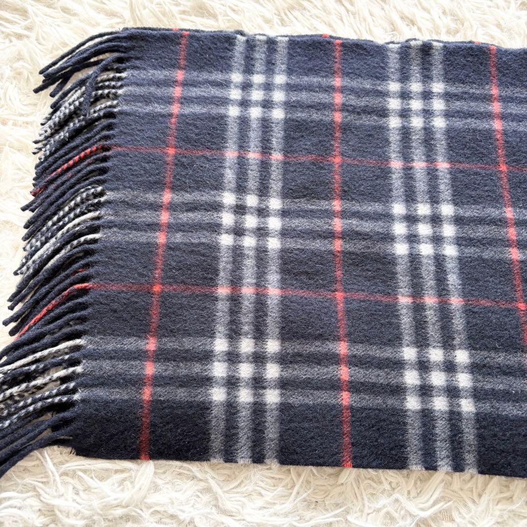 【美品】BURBERRY カシミヤマフラー ダークノバチェック ネイビー英国製