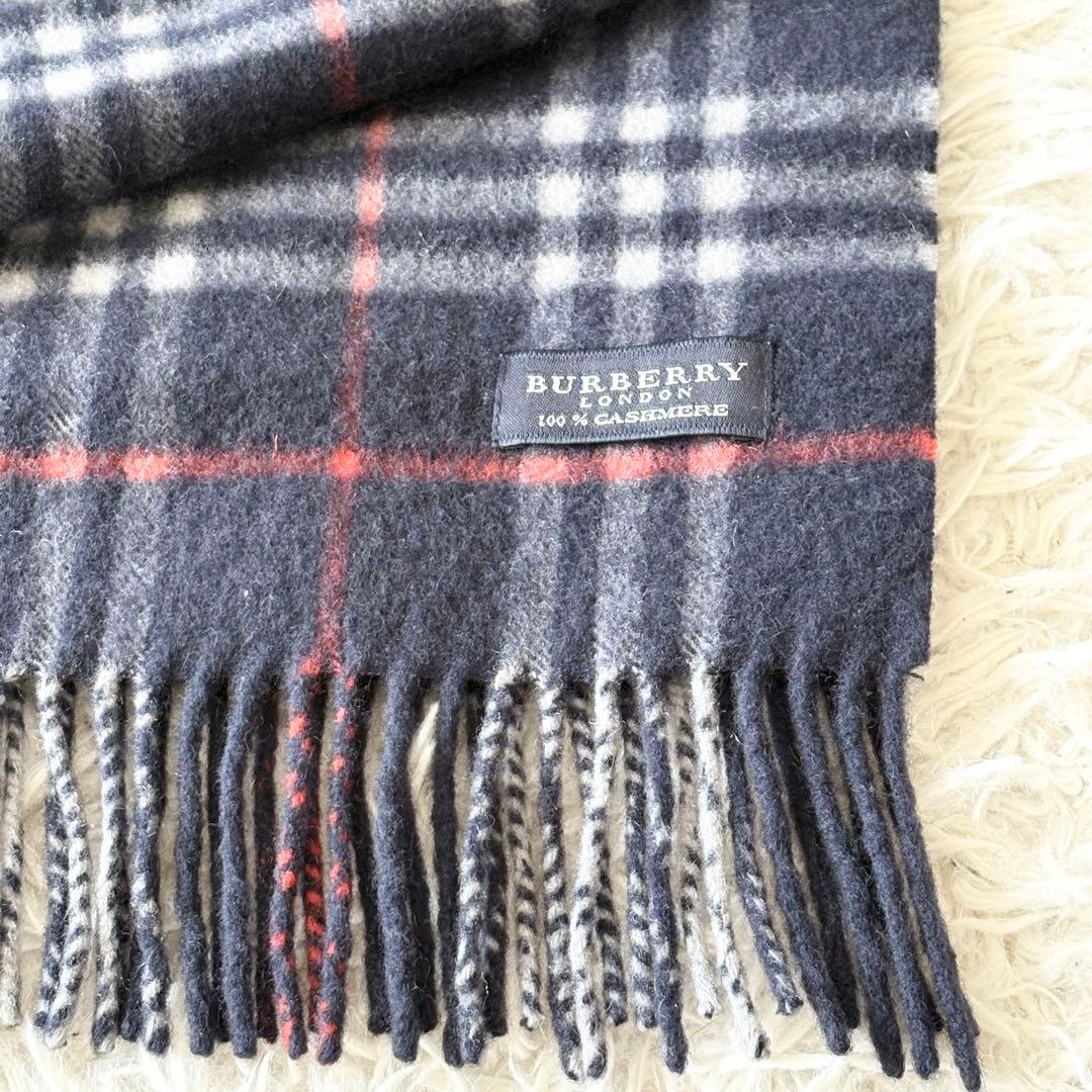 【美品】BURBERRY カシミヤマフラー ダークノバチェック ネイビー英国製