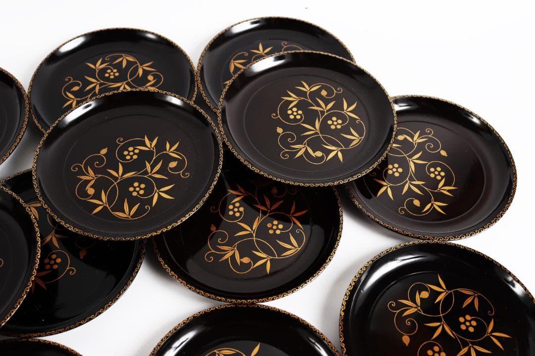 木地金蒔絵 銘々盆 花蒔絵 二十客 皿 茶道具