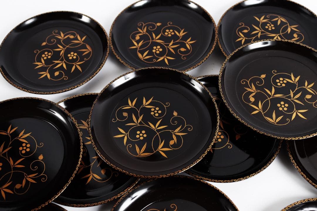 木地金蒔絵 銘々盆 花蒔絵 二十客 皿 茶道具